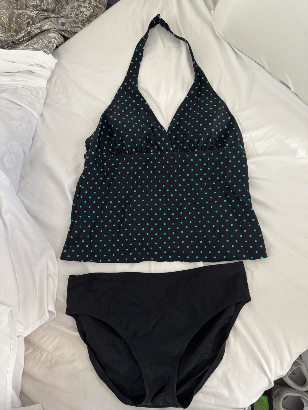 Speedo Black Halter Tankini with Teal Polka Dots - Women Swim